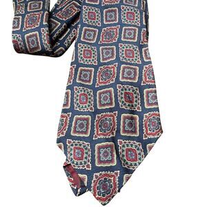Polo Ralph Lauren Silk Tie Vintage Geometric Navy Maroon Tan USA Hand Made